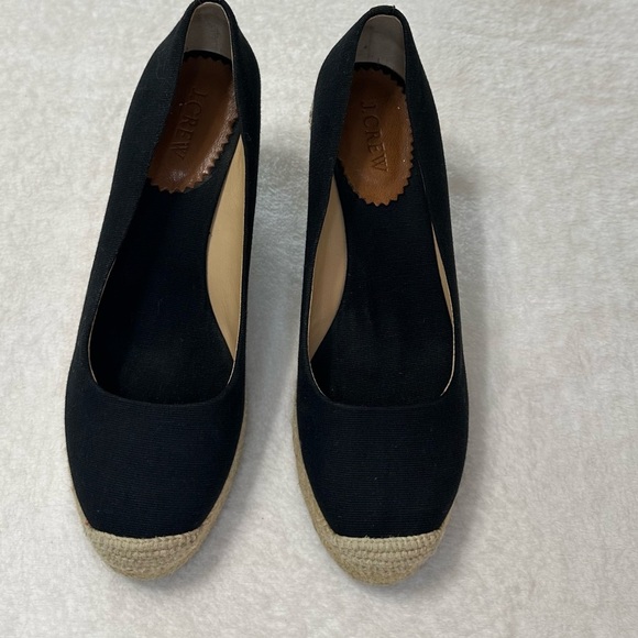 J. Crew Black Seville Espadrille Canvas Jude Wedges Size 9 - Picture 3 of 15